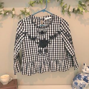 Zara Navy Gingham Trafaluc Collection Top